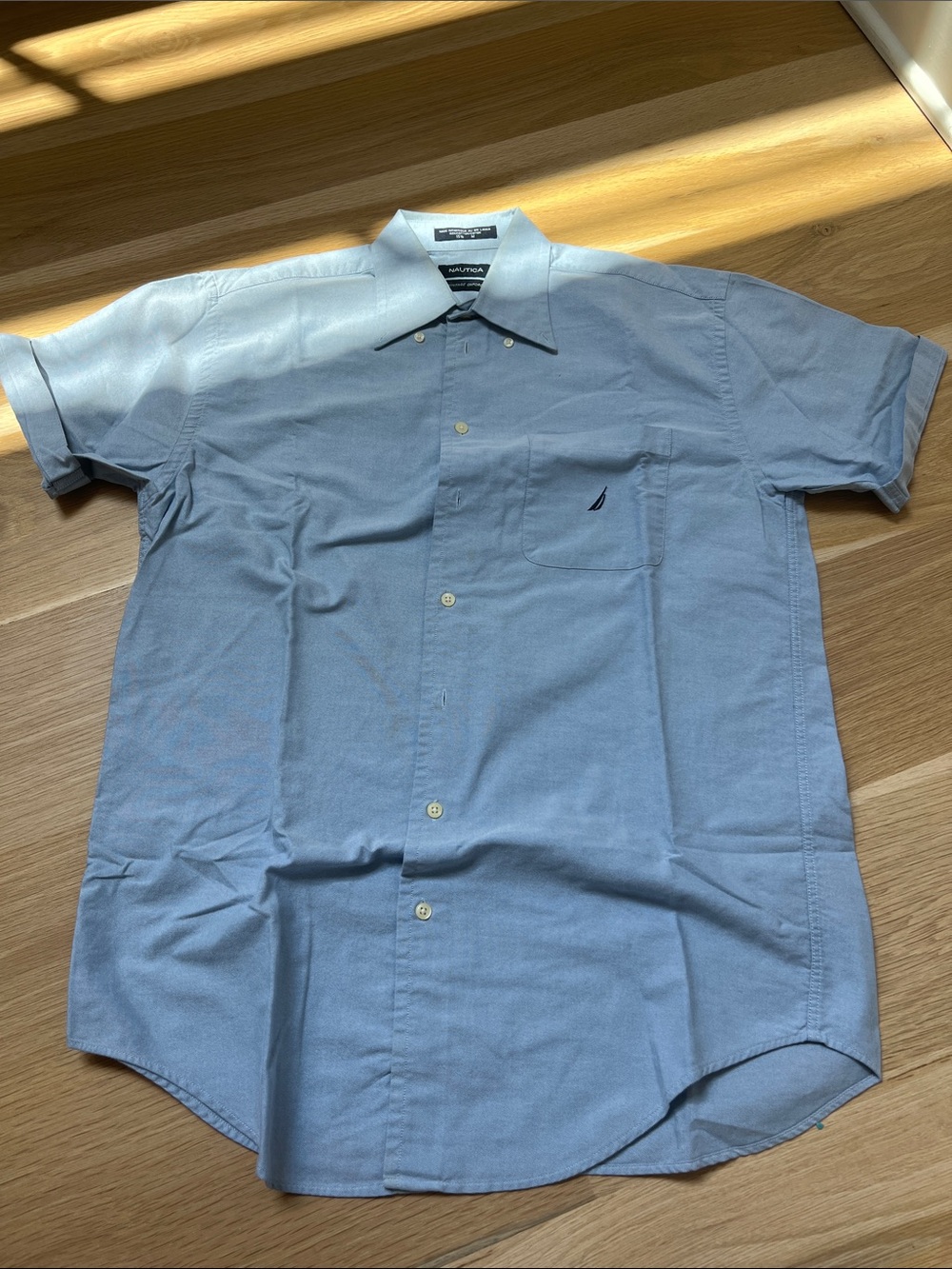 Nautica Light Blue Short-Sleeve Button-Down Shirt with Chest Pocket